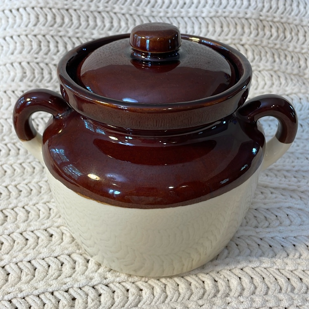 Vintage 1950s Marked McCoy Pottery Small Bean Pot With Lid (#341)w Side Handles